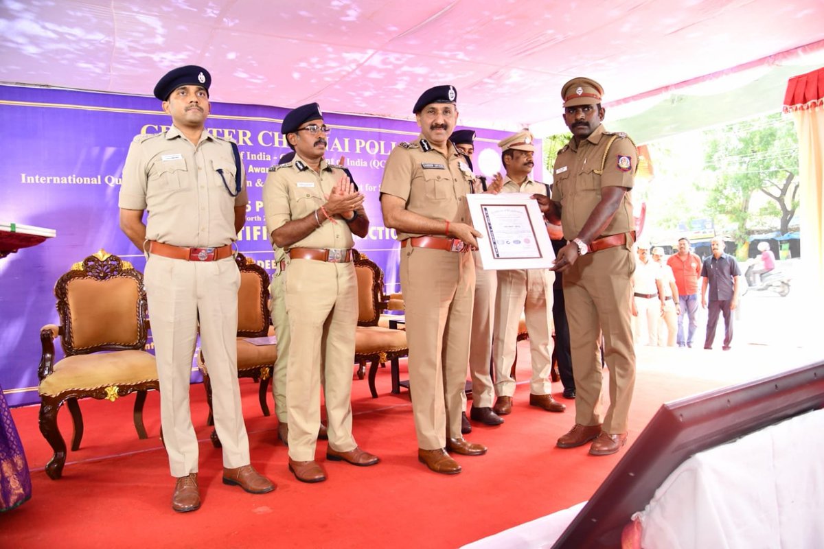 chennaipolice_'s tweet photo. COP #GCP @SandeepRRathore received the ISO 9001:2015 Certificates awarded to 15 Police Stations in North Zone.
With this the police stations in #Chennai provide better environment for the Public and Police and attained the meritorious status #InPublicService.
Smarter & Safer! https://t.co/XUxiEq5YTx