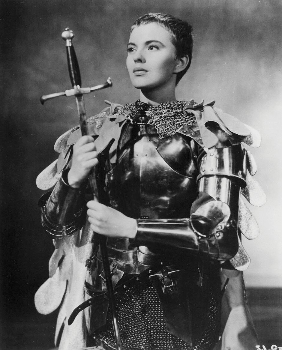 Photographs of american actress Jean Seberg in 'Saint Joan', released in 1957. The actress is wearing a remarkably well done armor, albeit a bit stylistically vague and anachronistic for the maid of Orleans, it's absolutely top notch for (modern) Hollywood standards.