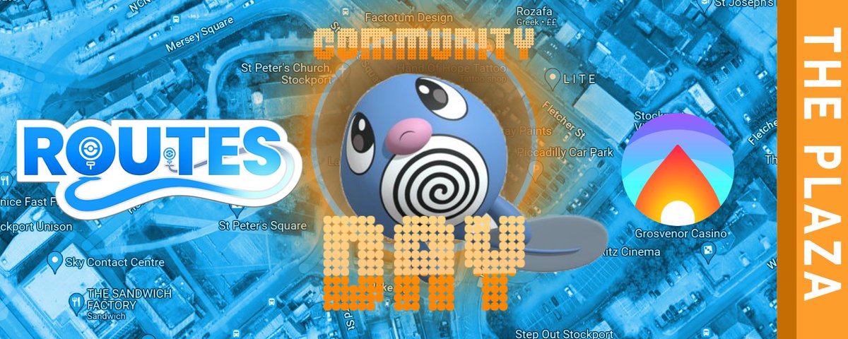 Come join us in Stockport, UK this Sunday for Poliwag Community Day. We have Routes set up at our meet point outside The Plaza in the Town Centre. It's right next to the hat museum! Did you know they made hats there? Shocking revelations galore today. #PokemonGOCommunityDay