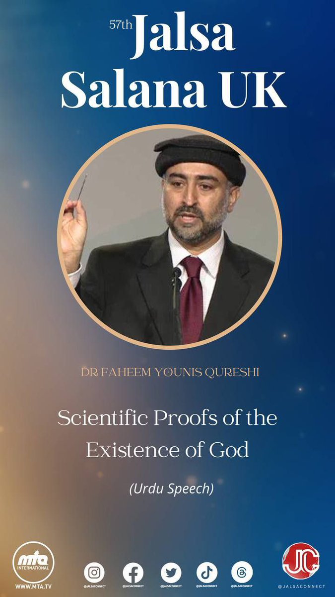 Now on <a href="/muslimtv/">MTA International</a> a speech delivered by Dr Faheem Younis Qureshi on the scientific proofs of the existence of God.  
 
mta.tv/live