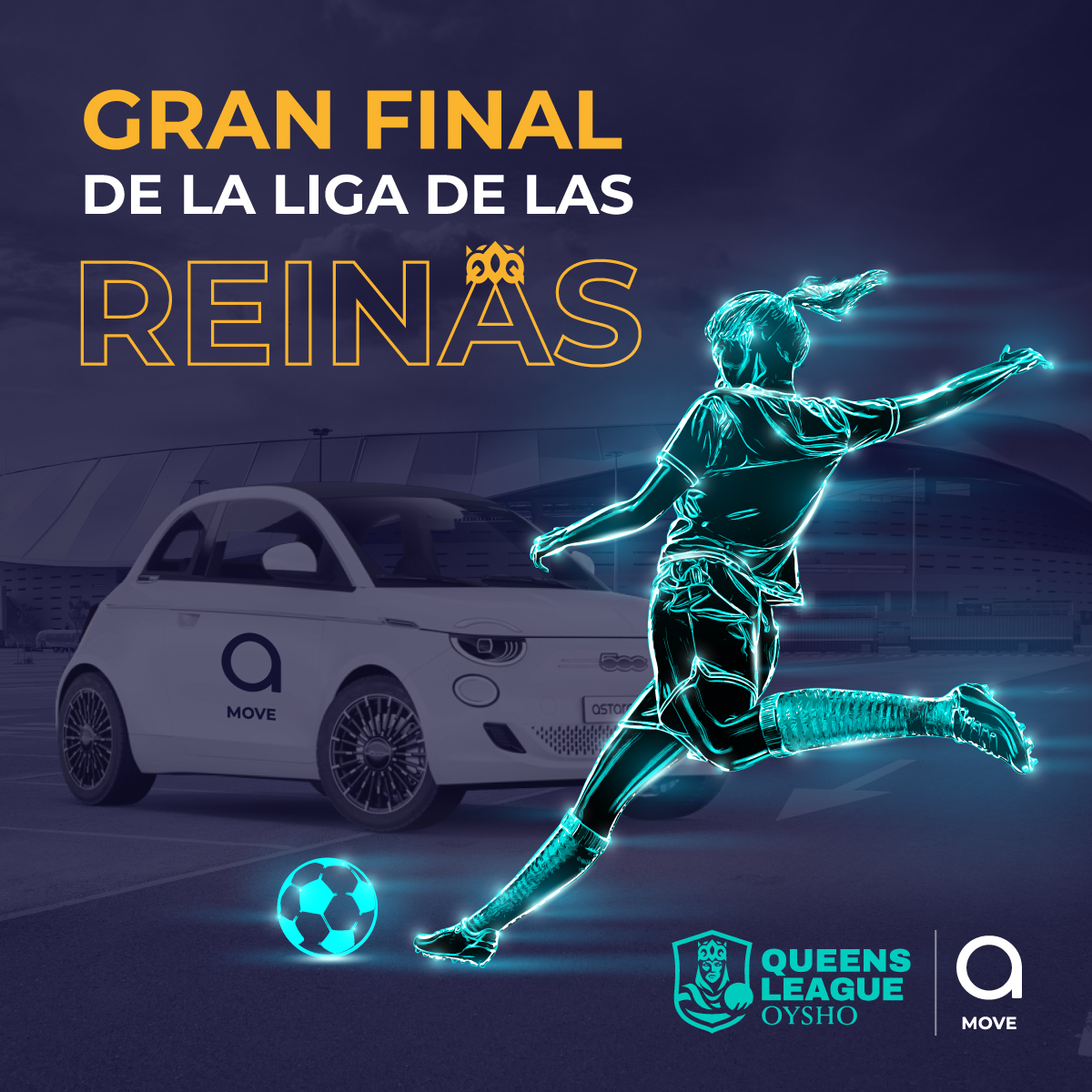astaramove's tweet photo. Por fin ha llegado el día...🤩
¡La gran Final de la @QueensLeague en el @CivitasMetropolitano!🎉
Desde #AstaraMove deseamos suerte a todas nuestras reinas #movers👑
Y tú, ¿quién crees que ganará? 🫣
#AstaraMove #QueensLeague #Oysho #KingsLeague #CivitasMetropolitano https://t.co/QEgWId7jI3