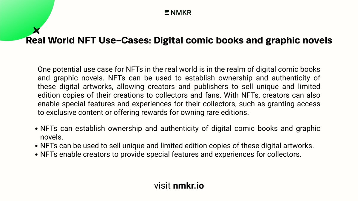 nmkr_io's tweet image. 📣 At NMKR, we're driven by the belief that NFTs revolutionize our world 🌍. Our goal is to develop tools empowering everyone to tackle real problems and create practical use-cases. For instance: think digital comic books and graphic novels! 🎨📚 #NFTs #RealWorldUseCases