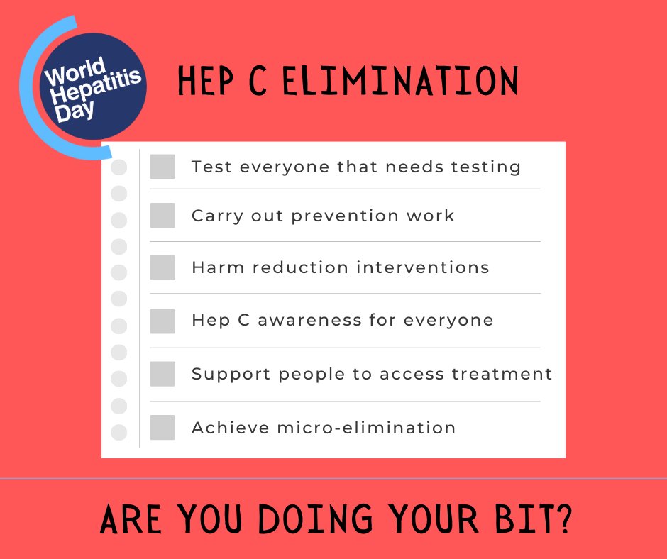 There is still time to get involved and eliminate #HepC

See our tips below on achieving micro-elimination, are you doing what you can?

#WorldHepatitisDay #BeFreeOfHepC #HepCULater