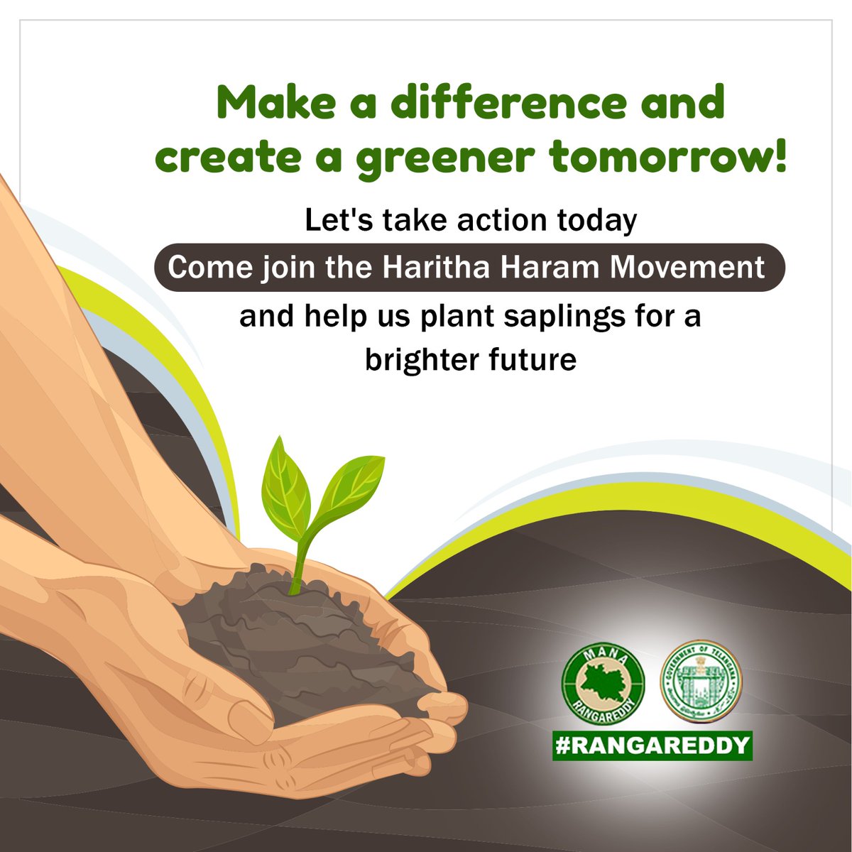 CollectorRRD's tweet image. Make a difference and create a greener tomorrow! Let's take action today 
Come join the #HarithaHaram Movement and help us plant saplings for a brighter future. 
 #GoGreen @KTRBRS @arvindkumar_ias @cdmatelangana @pratimasingh311