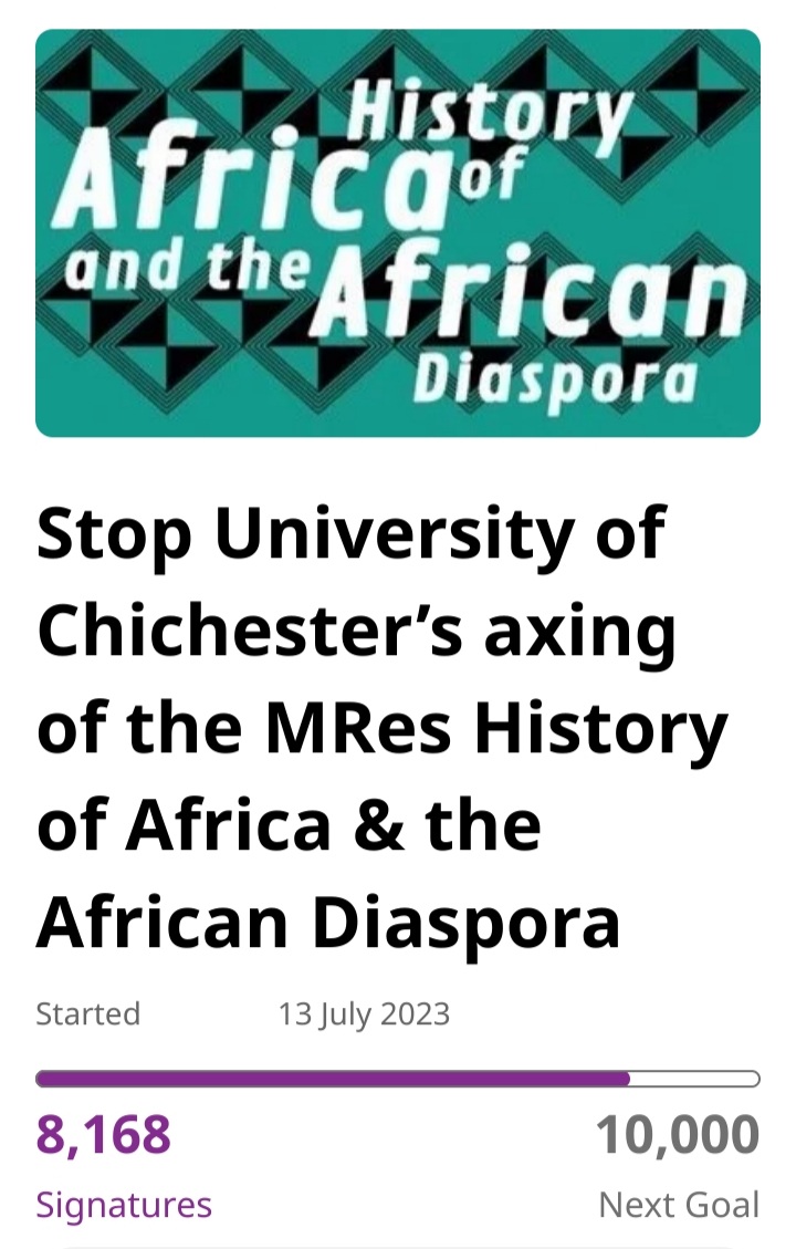 📣 The 'MRes History of Africa & the African Diaspora' @chiuni led by the acclaimed Professor @hakimadi1 is at risk. 📝 Consider adding your signature to the petition. Help the campaign to retain this invaluable knowledge production pipeline. chng.it/JywzfHzv via @UKChange