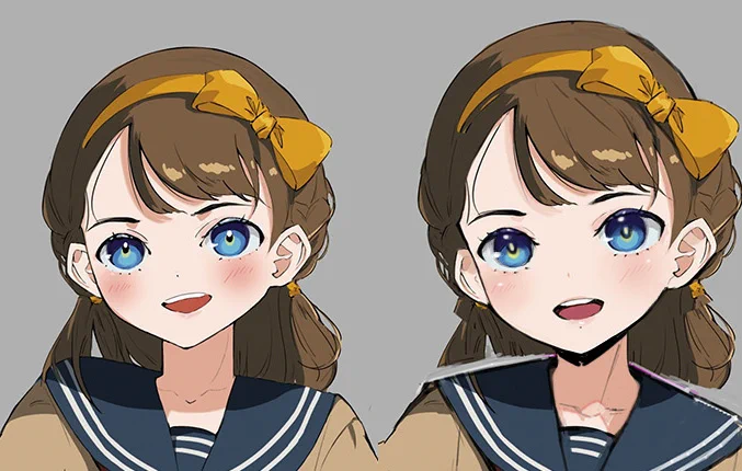 #親子で頑張る #イラスト添削 【元イラスト】  パーツのバランス・頭身…首のすわり…キャラデザ…一見、楽に描けそうな立ち絵もこうしてみると割とカロリーあるね