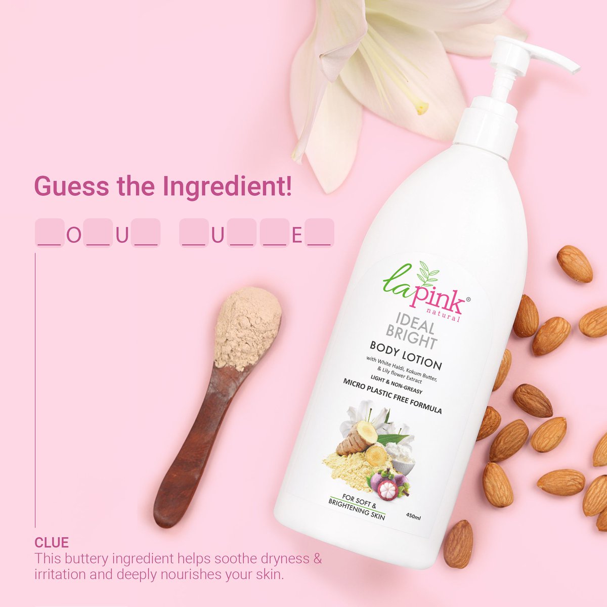 Lapink_in's tweet image. Can you guess the name of this skin-loving natural Ingredient incorporated in #LaPink Ideal Bright Body Lotion with the power to hydrate, moisturize and nourish! 🌿
Leave your guesses in the comments below!

Shop now- bit.ly/ideal-bright-b… 

#MadeSafe #ToxicFree