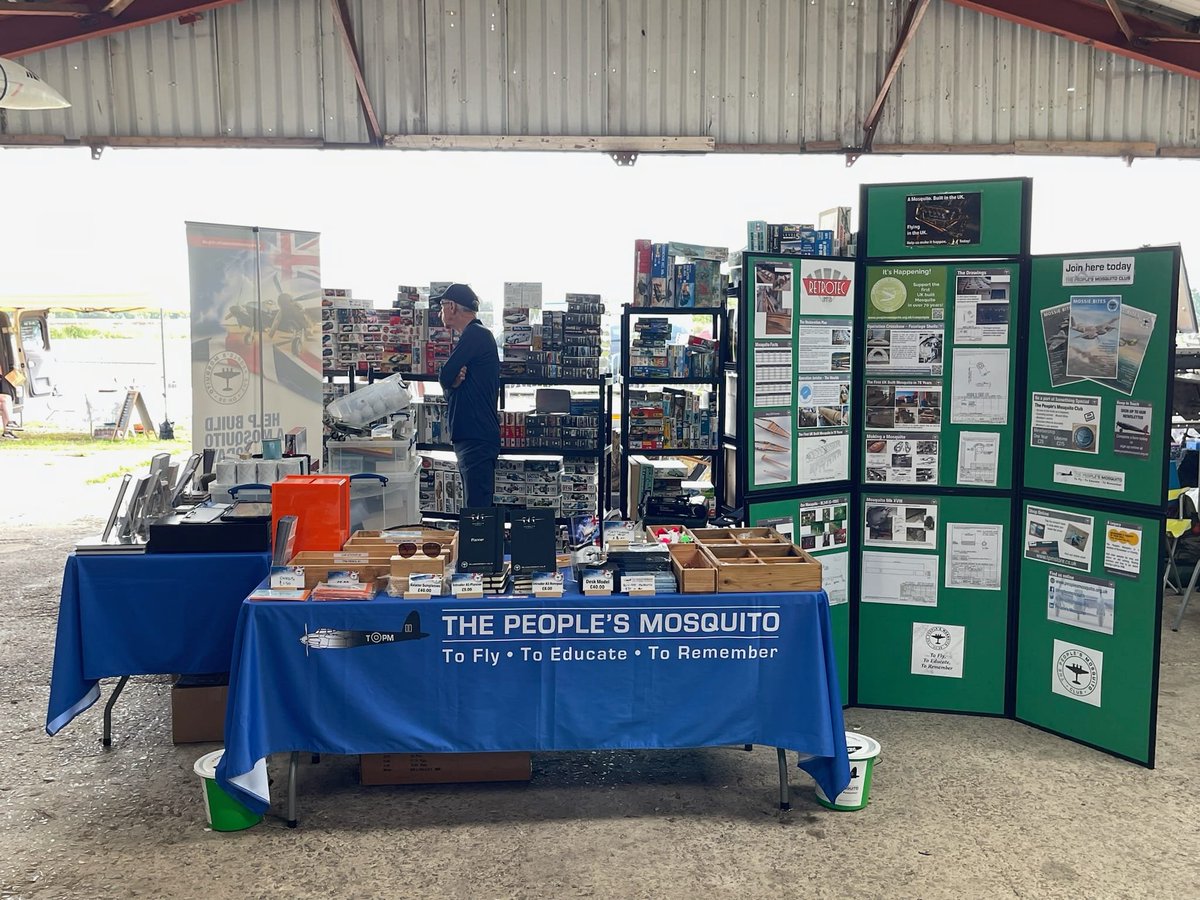 PeoplesMosquito's tweet photo. Our team of volunteers are all set up inside the hangar at Middlezoy Airfield for this weekend's Somerset Aerofest. Come along and meet the team and hear the latest news on the project.  #ww2 #wwII #military #aviation #aviationheritage #dehavilland #mosquito #buildinbritain https://t.co/XAnUqUuRw6