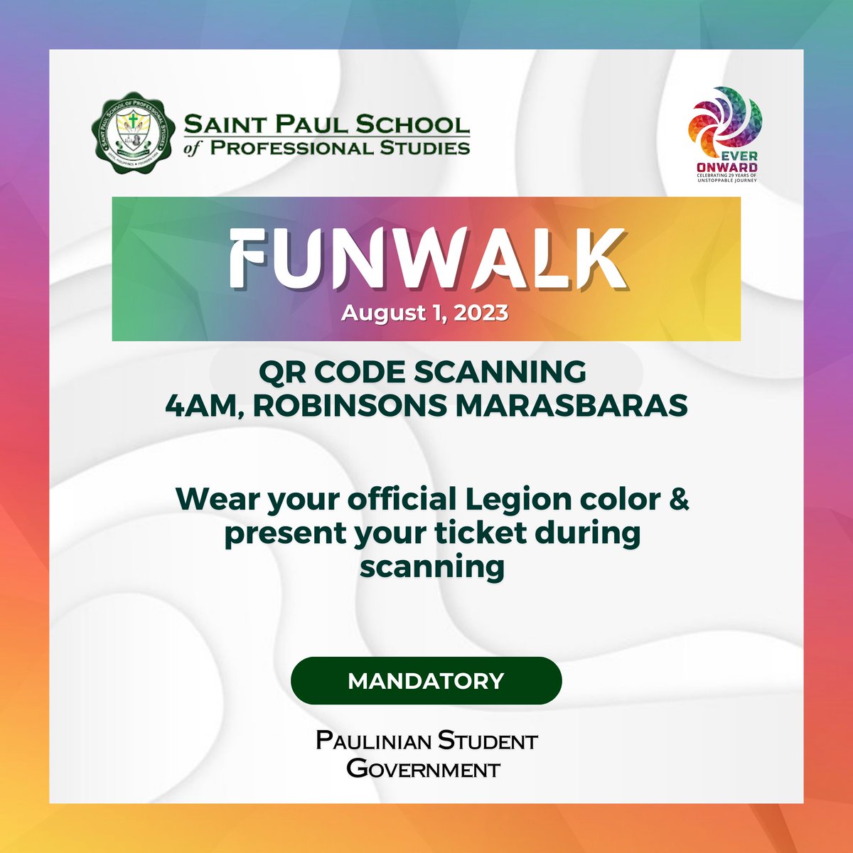 PSG_SPSPS's tweet photo. 𝐅𝐔𝐍 𝐖𝐀𝐋𝐊 𝟐𝟎𝟐𝟑

We kick off the 29th Founding anniversary with the Fun Walk 2023 on August 1, 2023 at 4:00 am. https://t.co/uz8l2dD6gY