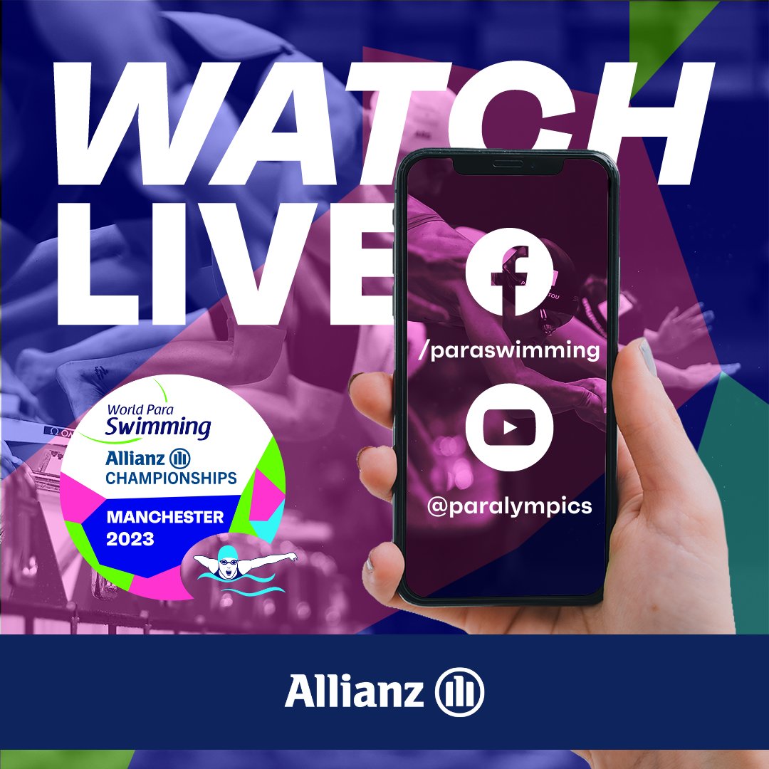 Ready to watch the world's best Para swimmers in action?

📺 The Manchester 2023 Allianz Para Swimming World Championships will be streamed live on the <a href="/Para_swimming/">Para Swimming</a>  website and Facebook page, and also on the <a href="/Paralympics/">Paralympic Games</a> YouTube channel*.