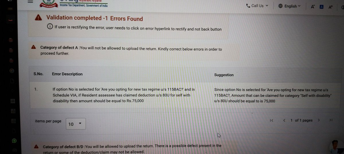 Anybody who knows the solution for 80U error in ITR2 please reply. Haven't claimed deduction. Adding entry &amp; deleting didn't work. Logging out &amp; back in didn't work. Don't like idea of adding 0 coz it's the 1st time &amp; implies disability. Thanks a lot! 
#incometaxindia #IncomeTax