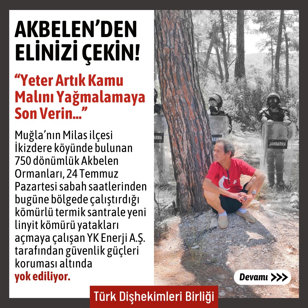 TDB_TDA's tweet photo. AKBELEN’DEN ELİNİZİ ÇEKİN!
`Yeter Artık Kamu Malını Yağmalamaya Son Verin…`
Haberin detayı için:  https://t.co/LbnaLlVYWb

#türkdişhekimleribirliği #turkdishekimleribirligi #diş #sağlık #dişhekimi #tdbhaber #tdbd #dişhekimliği  #Muğla #Milas #Akbelen https://t.co/K20Mje0f6c