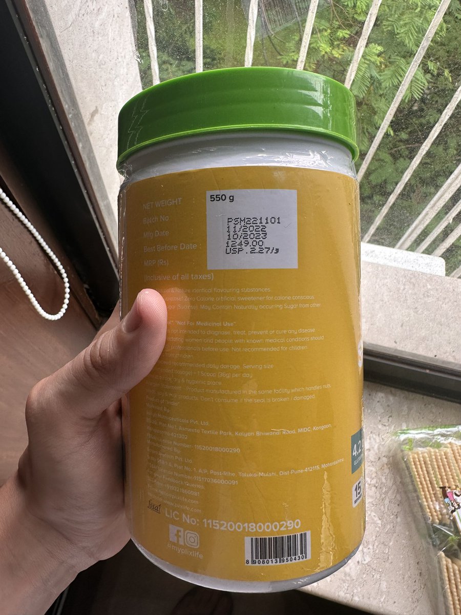 KunalKNM7's tweet photo. Received a November 2022 manufactured product. Old packaging. Price of product on website is 1399. Price on box is 1249. Casually bifurcated it as a protein + shaker (when I didn’t want a shaker). How can you do this to a returning customer? #Plix @akashzaveri SO DISAPPOINTED !!! https://t.co/AzT4FBxVt8