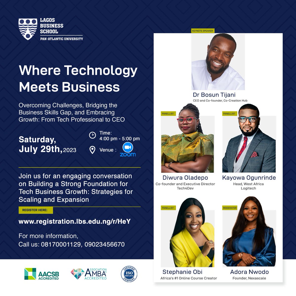 Join us today by 4pm for an exclusive Tech Webinar !
Our lineup of industry experts will delve into the world of tech business fusion, where innovation meets entrepreneurship. 🌟💡
Register Now: registration.lbs.edu.ng/r/HeY