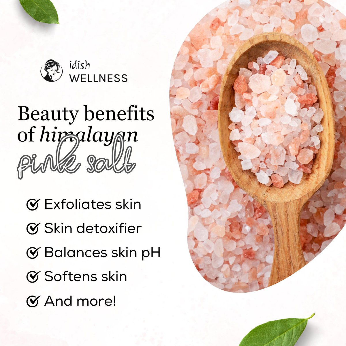 Unveil the ancient beauty secrets of Himalayan Pink Salt, a natural wonder for your skin! This mineral-rich salt not only exfoliates and detoxifies your skin but also restores the perfect pH balance, leaving it irresistibly soft and radiant.
.
#idishwellness #himalayanpinksalt