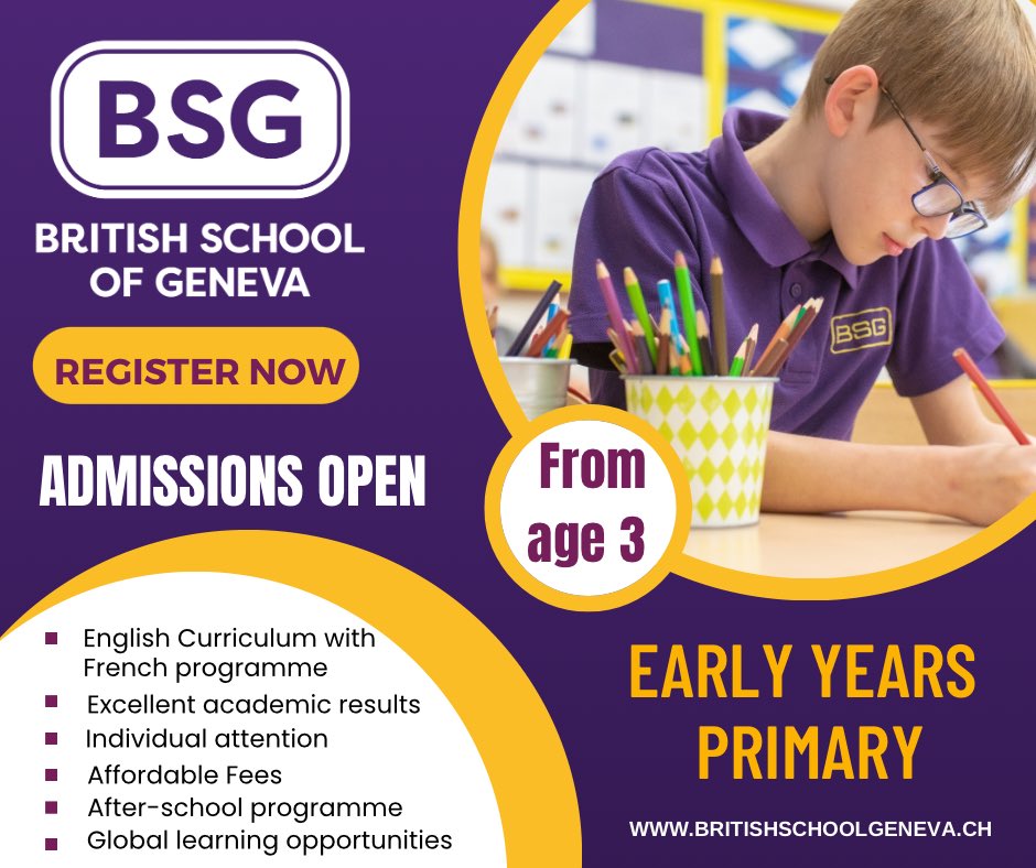 Admissions are open for 23-24 in our Early Years and Primary classes: join <a href="/BritishSchGen/">British School of Geneva</a> to unlock your child’s full potential! #britishschoolgeneva #Switzerland #studyinswitzerland #internationalschool