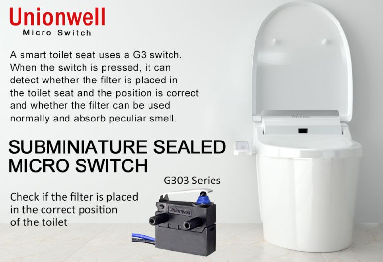 A smart toilet seat uses a G3 switch. When the switch is pressed, it can detect whether the filter is placed in the toilet seat and the position is correct and whether the filter can be used normally and absorb peculiar smell.