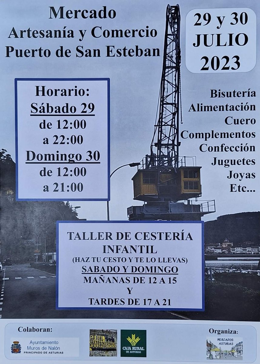cdtlmuros's tweet photo. Planes para este #finde en Muros de Nalón #Asturias 

#mercado semanal de los sábados en la Plaza del Marqués de Muros

Mercado de #artesania y #comercio Puerto de San Esteban

#sanesteban #sanestebandepravia #murosdenalon #bajonalon #turismo #planes #telovasaperder https://t.co/ta6VBt4OZ0