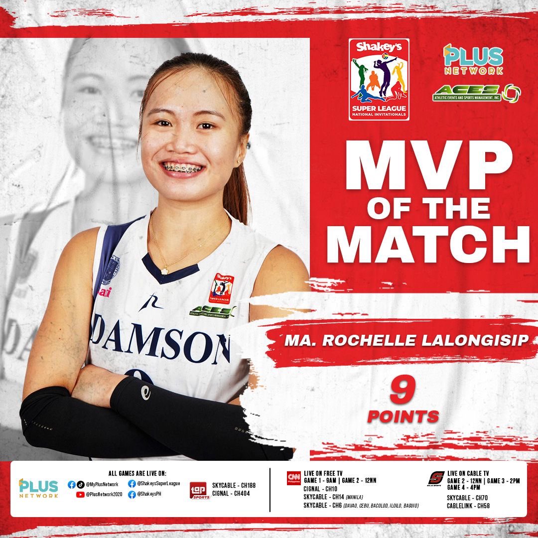 MyPlusNetwork's tweet photo. Ishie Lalongisip played a key role in Adamson’s straight sets win over Jose Maria College Foundation, and was named as the MVP of the Match! #ShakeysSuperLeague #SSLInvitationals https://t.co/9ctDTA6xhA