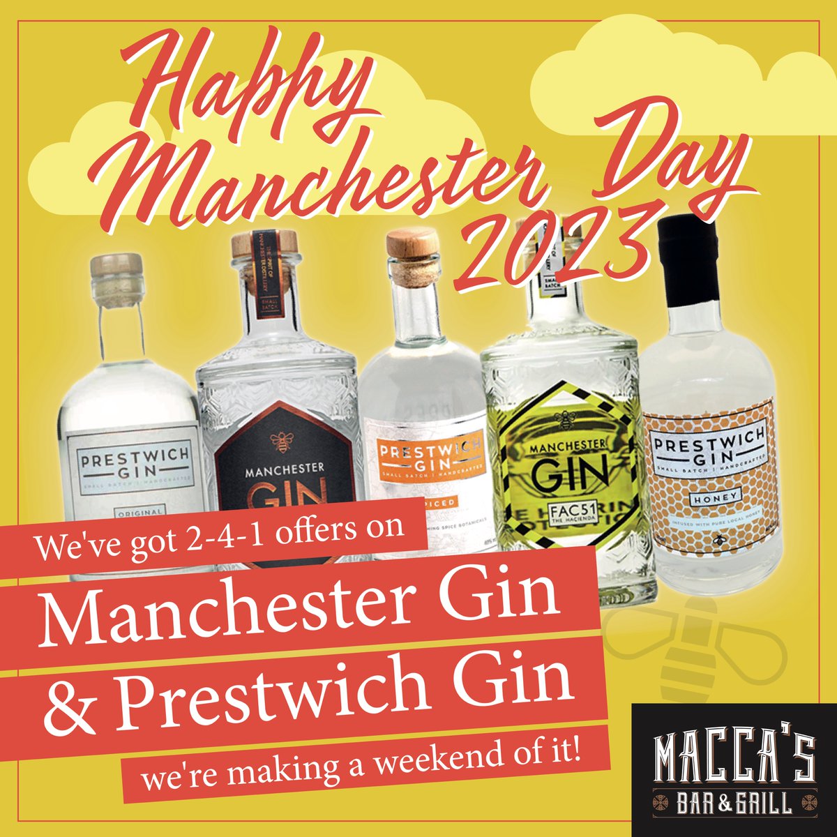 Happy Manchester Day!

Much Love from Macca’s to you…
If you missed our weekend round-up post here’s Saturday:
John Armstrong from 12pm
Paul Hunt ☘️ from 9pm
Offers on local Gins
Festwich Fajitas
Popcorn Machine🍿
Games for all ages

See you down at Music HQ #ManchesterDay