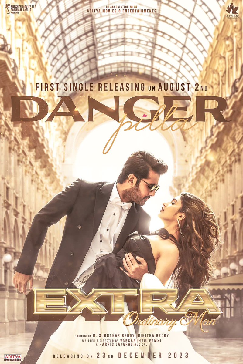 One of my most favorite from #Extra - Ordinary Man, #DangerPilla releasing on August 2nd! 🎶 Stay tuned 🤘 A @Jharrisjayaraj Musical 🎶 #ExtraOrdinaryMan Releasing on 23rd Dec 2023💥 @actor_nithiin @sreeleela14 #SudhakarReddy #NikhithaReddy @SreshthMovies @adityamusic