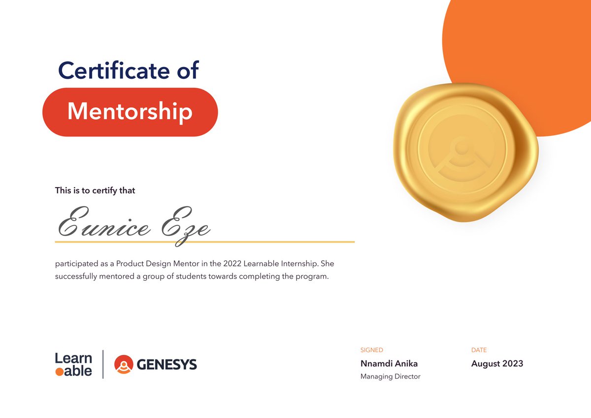 globaleuniceeze's tweet photo. A lot can happen in a year, moved from being a product design intern in #learnable21 to a product design mentor in #learnable22 internship organized by @genesystechhub .
I’m glad I could use my skills to positively impact my mentees.
Thank you @genesystechhub ❤️🫶 https://t.co/ImghiJkP92
