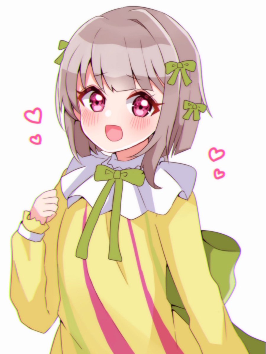 nakasu kasumi 1girl yellow dress bow solo green bow short hair heart  illustration images
