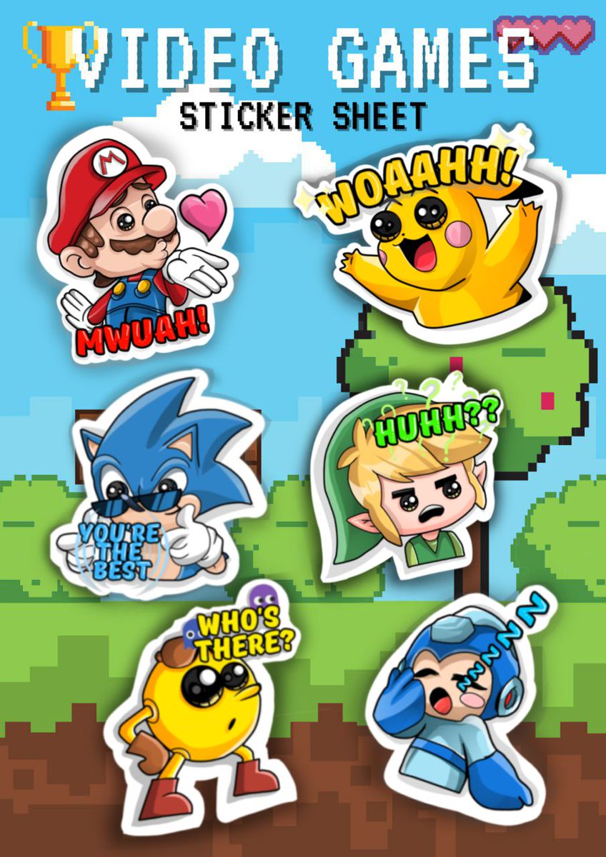 L1LDrac0_'s tweet photo. Turning classic video game characters into stickers gives nostalgic vibes way back 19's. So here's my entry for Sticker Sheet Challenge by @Fil_ArtistGuild & @CreativesDao <3 Representing Super Mario, Pikachu, Mega Man, Link, Pacman, and Sonic!
#NEARProtocol #FilArtistGuild https://t.co/biOzzehuHt