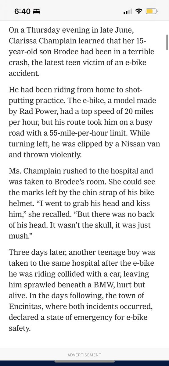 E-bike safety is important but this is just a story about cars killing people outside of cars!! Replace e-bike with bike and you have the same outcome!!

nytimes.com/2023/07/29/hea…