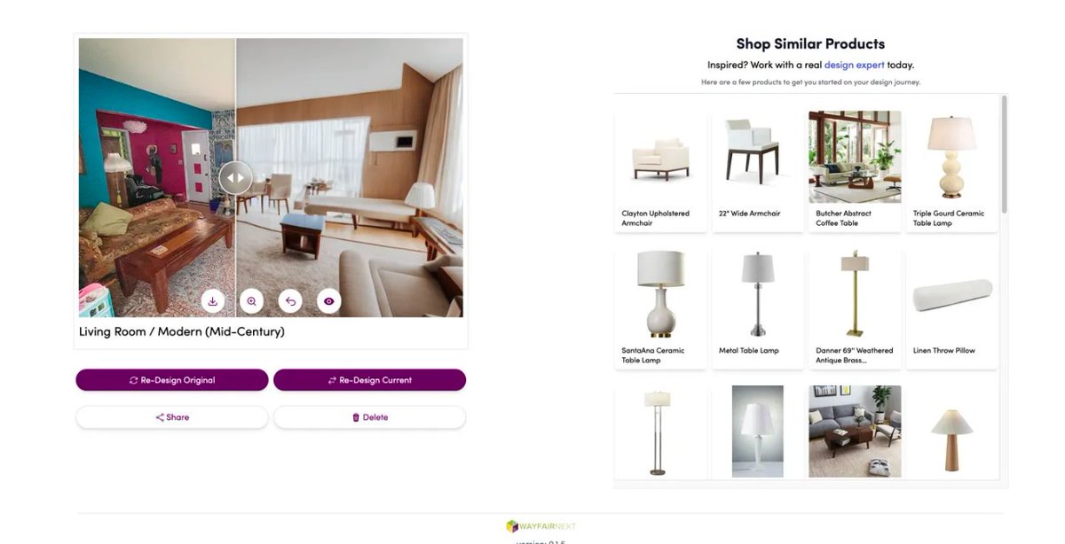 ramonperezsuma's tweet image. 🧵 Adiós a los diseñadores de interiores?

#Wayfair ha lanzado una herramienta de IA llamada #Decorify que te permite visualizar cómo quedaría una habitación redecorada. Subes una foto y eliges un estilo visual. La AI crea una imagen nueva y te recomienda muebles para decorar.