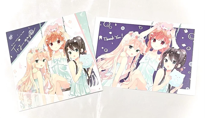 今後イベント出れるかどうか怪しいので過去頒布したものを少数ですが夏コミに連れて行きます・BNWポストカード・ももたまハート缶バッチスタンド・ガルフレイラスト集・の原稿の原本ミニ色紙(こちらは抽選ではなく先着です) 