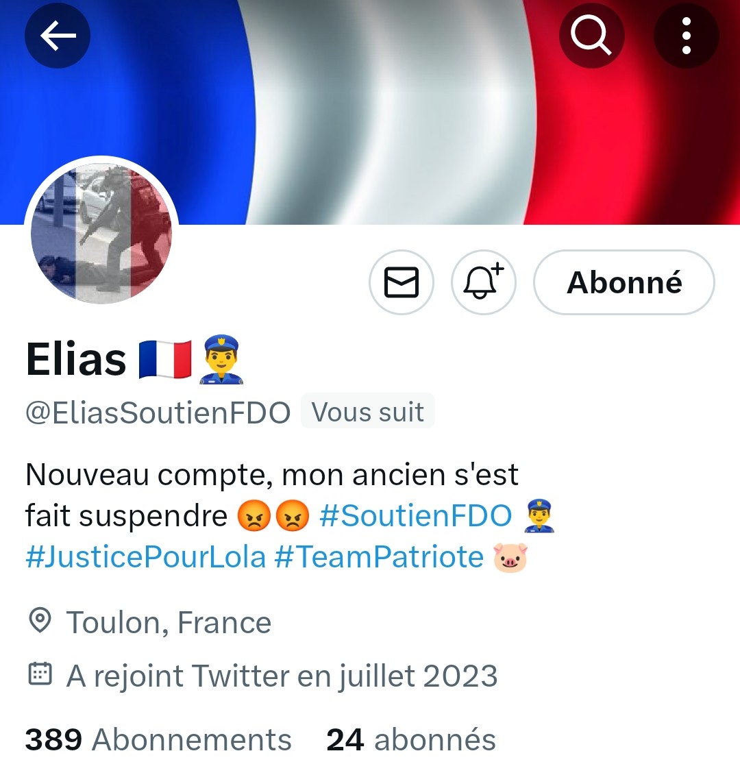 INFO🚨Mes amis patriotes🇨🇵Victime de la bien-pensance notre ami @EliasSoutienFDO
👍 A besoin de vous ! Son compte à sauté !😖Merci de vous abonner à lui pour l'aider à reconstituer sa TL!Merci n'oubliez pas ! Tous ensemble nous sommes plus forts!🇨🇵💪👍👌