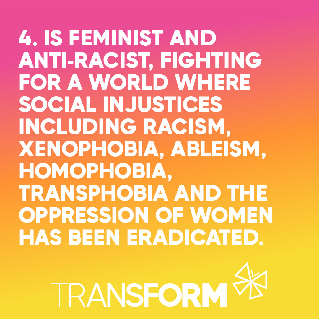tf_politics's tweet image. Transform is feminist and anti-racist, fighting for a world where social injustices including racism, xenophobia, ableism, homophobia, transphobia and the oppression of women have been eradicated.

You can read the rest of our core principles here 👇

transformpolitics.uk