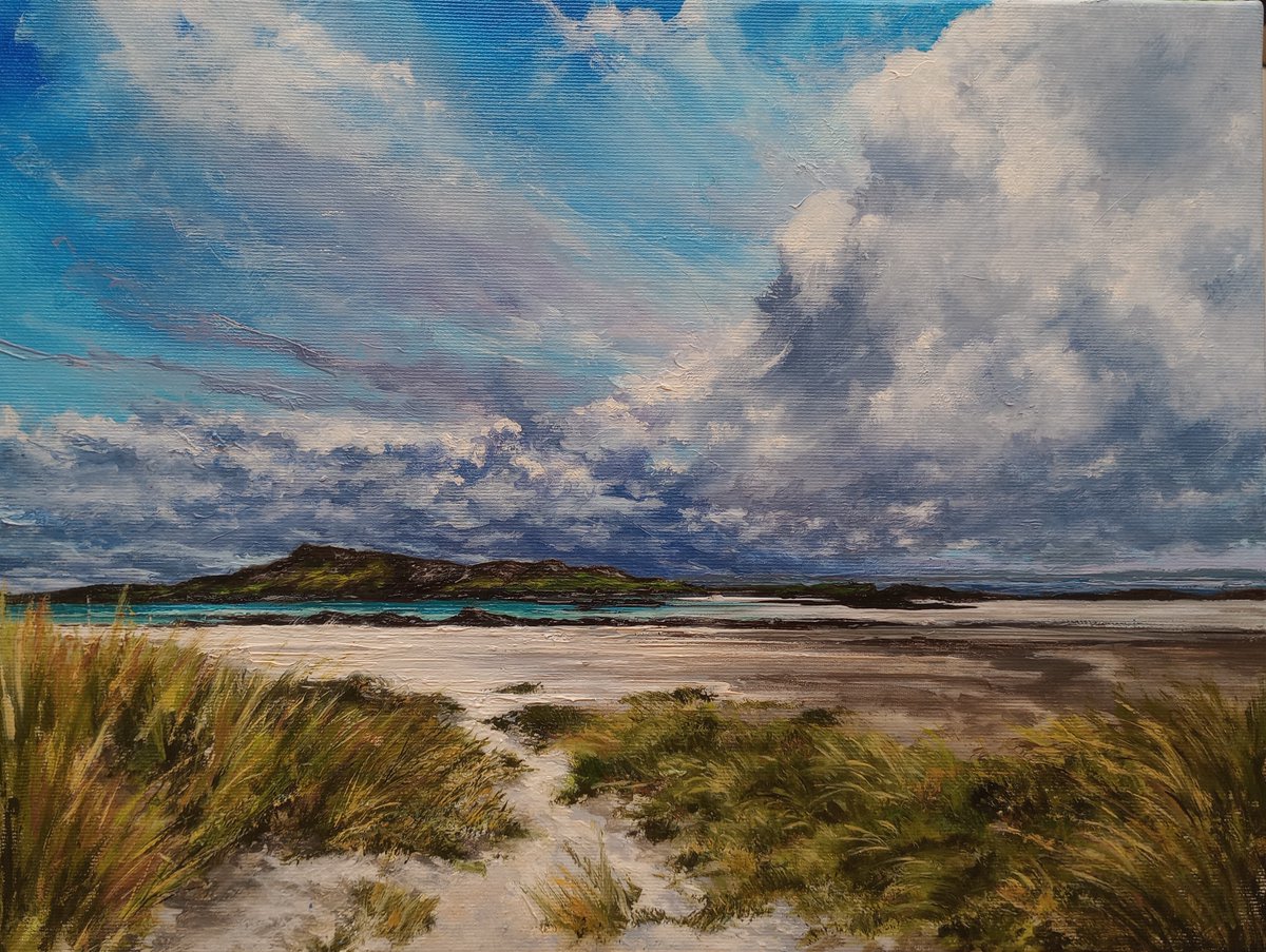 Inishlyon and the white strand at Duach Beach, Inishbofin. Oil on Canvas, 12 x 16 inches. Heading soon to @thelavelleartgallery #clifden #irishart #irishpainting #visitgalway #wildatlanticway #visitconnemara #irishartist #landscapepainting @visitinishbofin #oiloncanvas