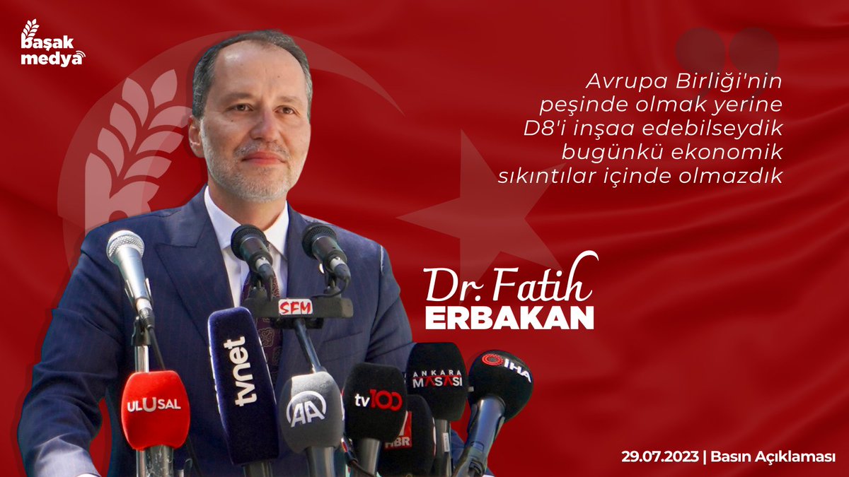 medyabasak's tweet photo. "Avrupa Birliği'nin peşinde olmak yerine D8'i inşaa edebilseydik bugünkü ekonomik sıkıntılar içinde olmazdık."

Dr. Fatih Erbakan https://t.co/uzbrewqcmK