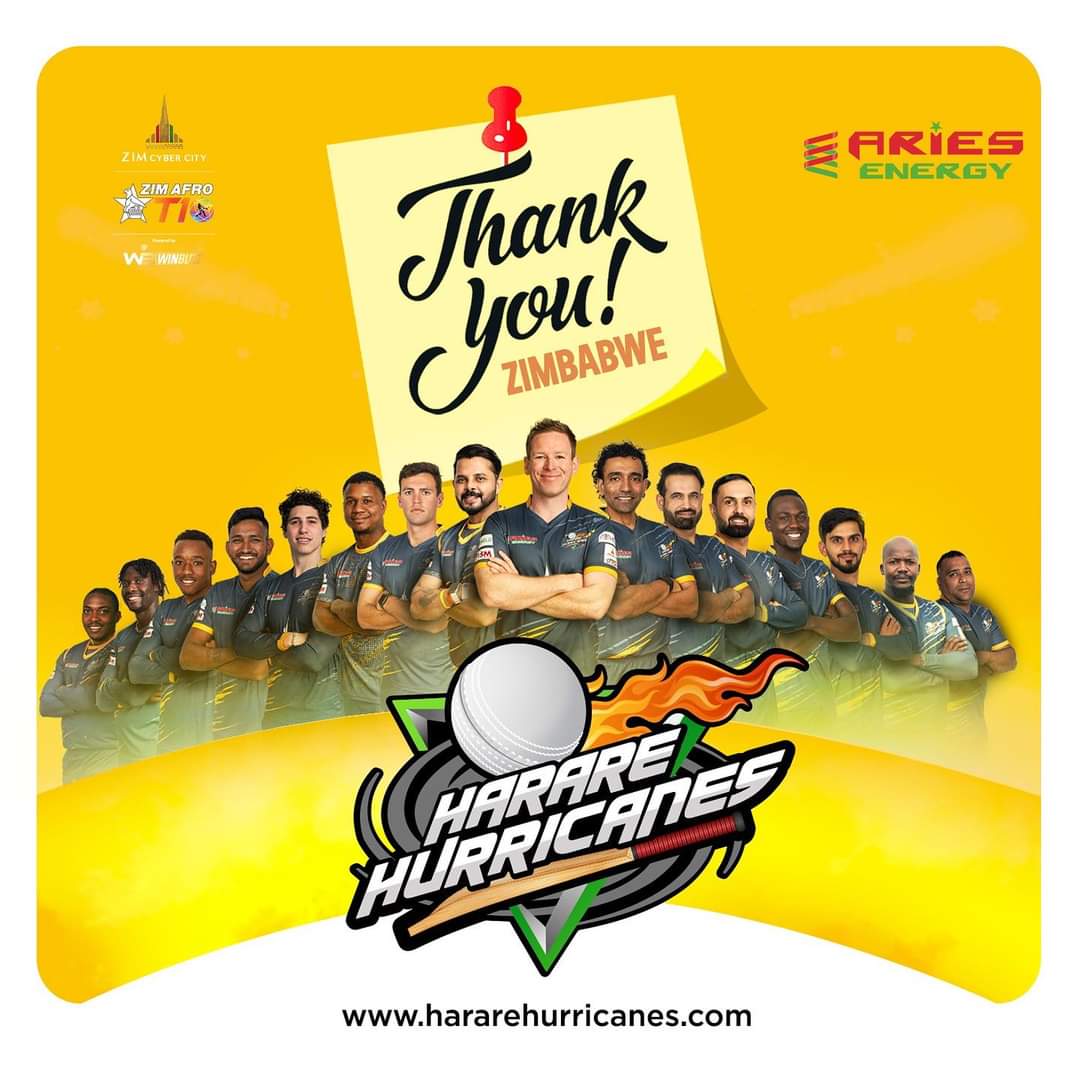 HarareHurricane's tweet photo. Thank you so much, Zimbabwe, for all the love and support. Though we couldn't make it to the finals, we met some fantastic people here and enjoyed playing with terrific players. We look forward to joining you all for future Zim Afro T10 matches.

#HarareHurricanes https://t.co/KjEiVsSiUR