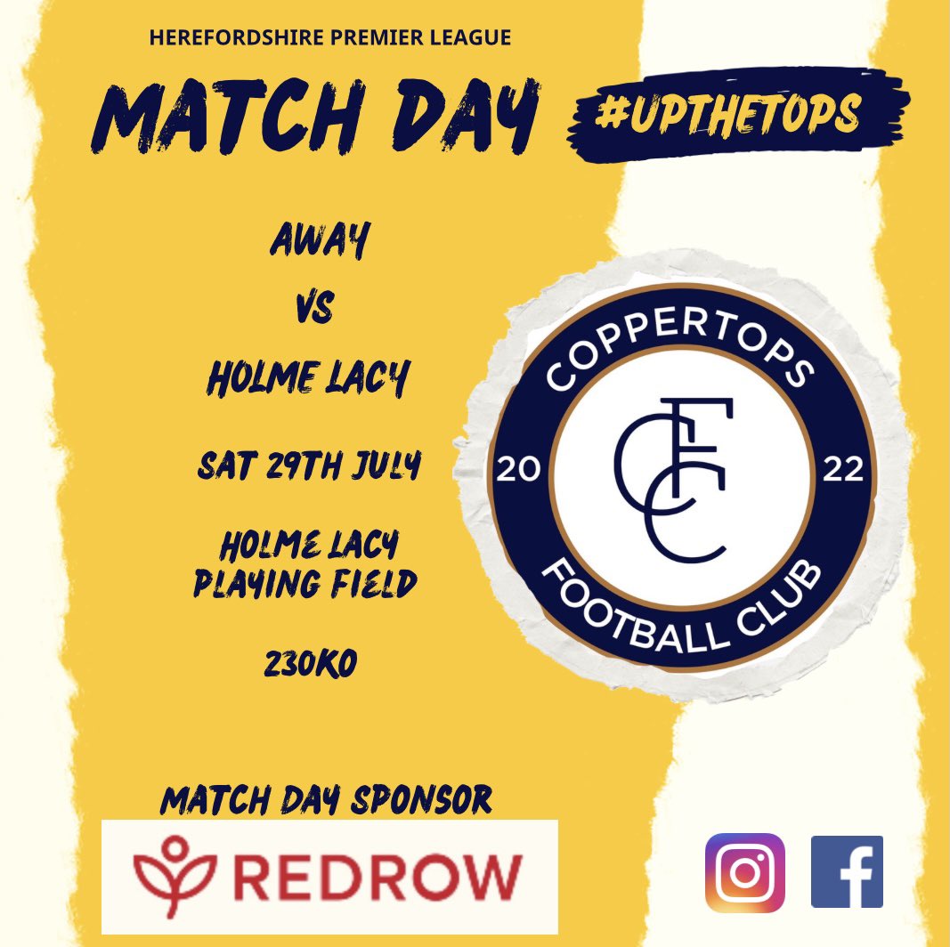 CoppertopsFC's tweet photo. Today we travel to Holme Lacy for our 3rd pre season .

With summer commitments and a few away again a good chance to look at a few different things. 

Redrow
The Bedwardine Inn St Johns
Hunters Estate Agents - Hereford
A Star Printing
Worcester Angling Centre

#upthetops https://t.co/dizY6YnfXS