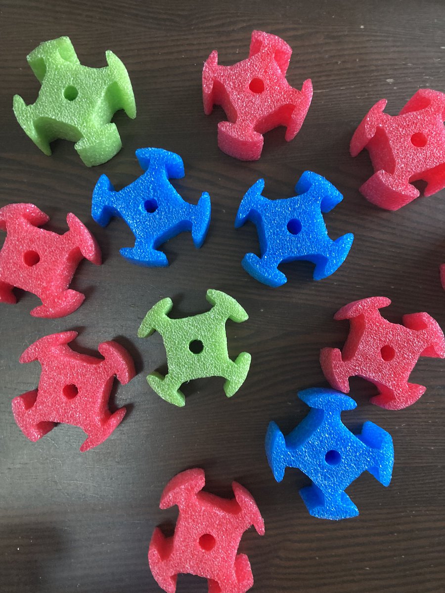BarbaraBorden9's tweet photo. I’m super intrigued by the shape of these pool noodles! They can link together! My brain is bursting with games for #PhysEd. Sliced some up &amp; they sorta look like little spaceships  or maybe Star Wars @physedreview ? 😜 https://t.co/fuOzgwesZv