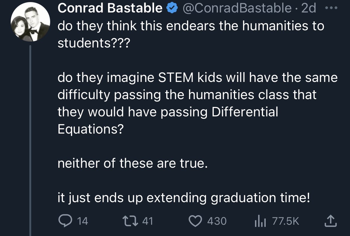 Ever wonder why they’re called “humanities?” Could it be that they were once considered subjects that united all people and were worth studying for the edification of every person, not just a narrow skillset for work? Could it be that education isn’t purely about employment??