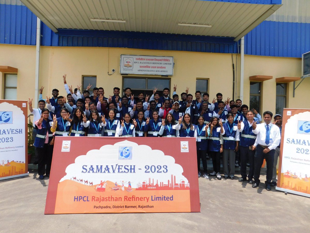 HPCL's tweet photo. Exciting times at HPCL #Rajasthan Refinery Ltd. (HRRL)! Our massive 9 MMTPA #refinery cum petrochemical complex in Pachpadra, Rajasthan is ramping up for action! Welcoming our 1st batch of 35 talented new recruits from campuses nationwide through our flagship program Samavesh. #HRRL #NewBeginnings #Samavesh #hpcl #newtalent