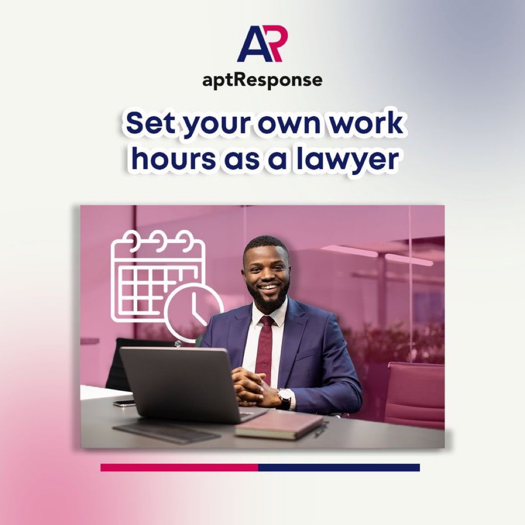 Tareeeqy's tweet photo. With #aptResponse, you can easily set your own work hours as a Lawyer. https://t.co/8v49GnQGar