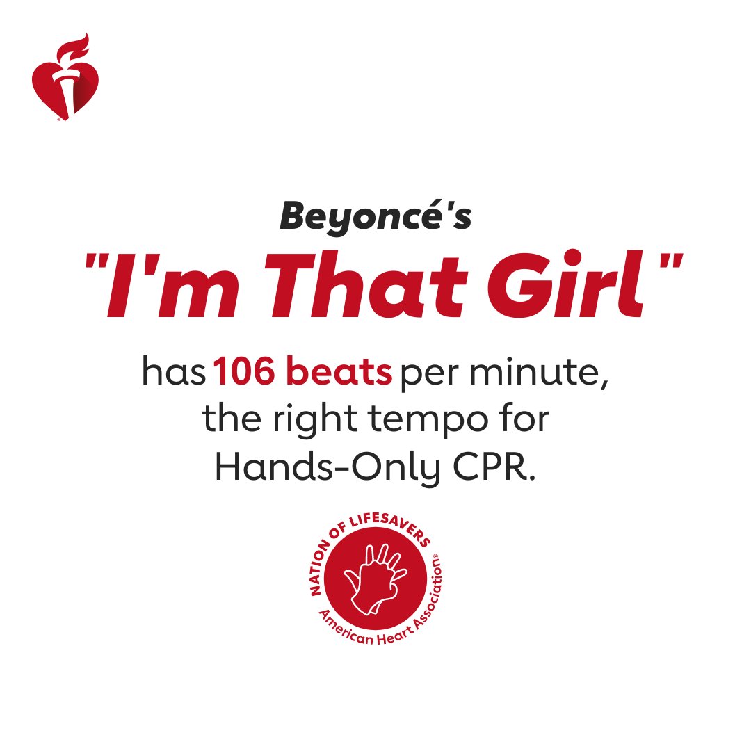 Be that girl (or guy) who knows the 2 steps of Hands-Only CPR: If you see a teen or adult collapse, call 911 and push hard &amp; fast. CPR can double or triple the chances of survival. <a href="/Beyonce/">BEYONCÉ</a> #RenaissanceWorldTour #NationofLifesavers #BeyHive