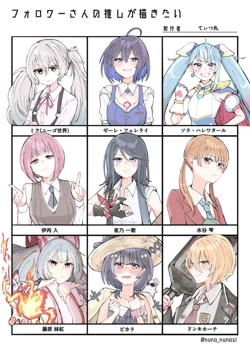 フォロワのリクエストと描け麻雀の負債合わせて9人描けた～～～～～!!!!!!! リクエストは普段描かないキャラを選定したよ! リクエスト送ってくれた人ありがとう、LOVE🥰