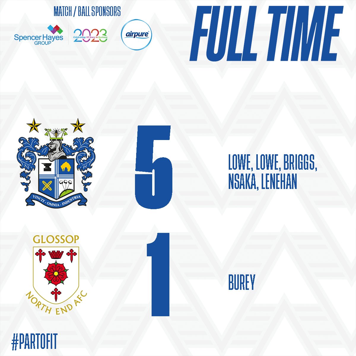 ‘FT ⚪️Bury FC 5 - 1 Glossop 🔴 After four years, league football at Gigg Lane is back and what a way to do it. The Shakers take all three points in style! #BuryFC #PartOfIt