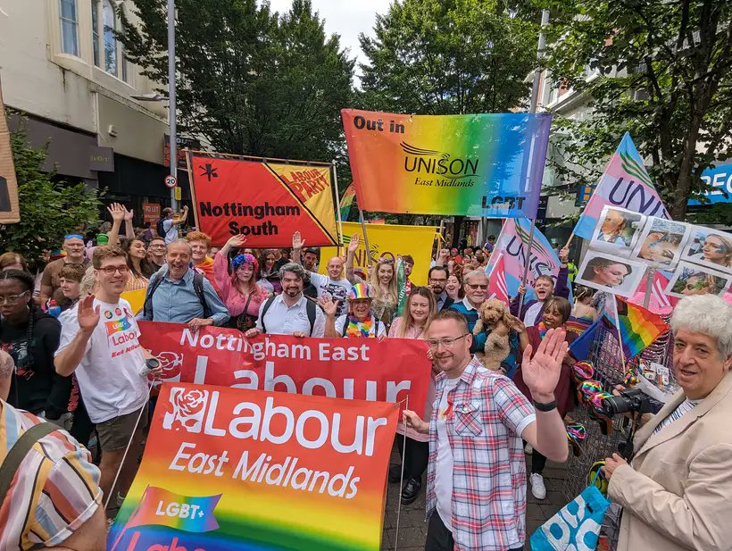 Angharad4Labour's tweet photo. Great day at Nottinghamshire Pride - lots of @LGBTLabourEM &amp; @lgbtcooperators representation &amp; some good conversations at the Labour Party stall after the march! https://t.co/2O3Pehfdji