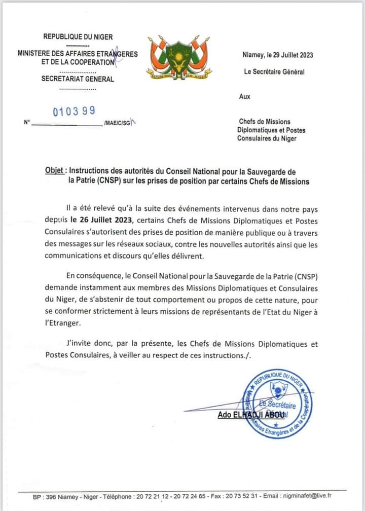 KalilouSY4's tweet photo. #NIGER
#IMMICSION
LE #CNSP MET EN GARDE LES MISSIONS DIPLOMATIQUES QUANT AUX ZÉLÉS AUXQUELS CERTAINES PARMI ELLES SE SONT LIVRÉS
LE #CNSP NE DOIT PLUS TOLÈRER CES ZÉLÉS,LE NIGER POUR LES NIGÉRIENS.... #LARGE_DIFFUSION
𝘼𝘾 𝙈𝙀𝘿𝙄𝘼 𝙀𝙇𝙈𝘼𝙀𝙎𝙏𝙍𝙊 𝙏𝙑 https://t.co/FS1D8PrfOI