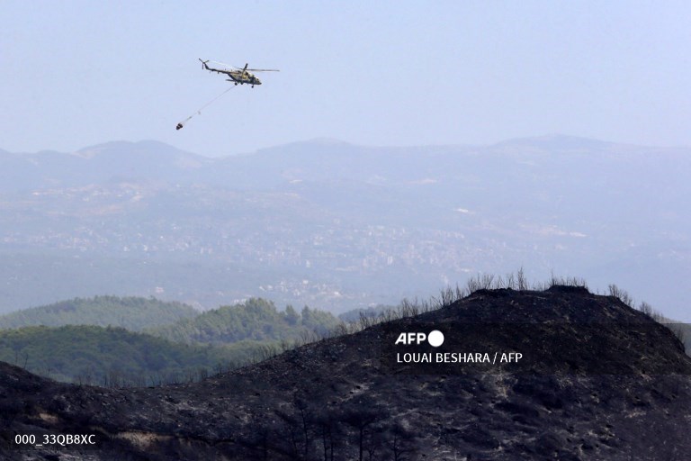 Charred trees stand in a forest as wildfires that broke out amid soaring temperature days ago continue to effect the northern part of #Syria's #Latakia governorate on July 29, 2023.

LOUAI BESHARA / <a href="/AFPphoto/">AFP Photo</a>  <a href="/AFP/">AFP News Agency</a>