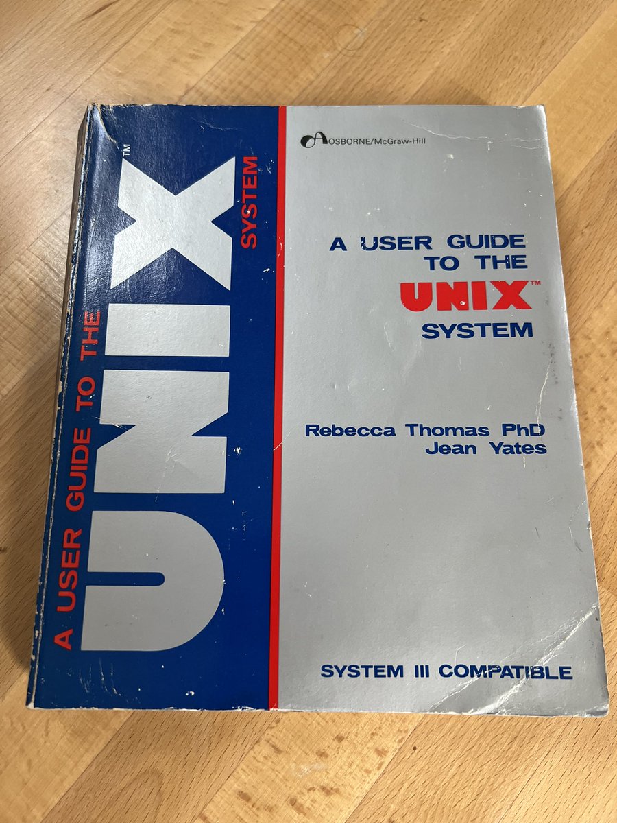 carcharo's tweet photo. Not my usual taste in old computer books but for 50p in a local shop wasn’t going to pass it by. Little bit of dried mould on a corner though should clean up. #UNIX https://t.co/2XB1Q0Z2ei