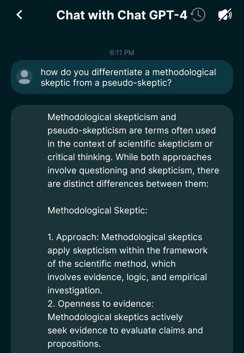 ChrisSPITZER7's tweet photo. Absolutely amazing! Yes some pseudo-skeptics sometimes rely on conspiracy theories for their narrative to stay afloat/make sense: #chatgtp4 https://t.co/RfwQQFtC1n