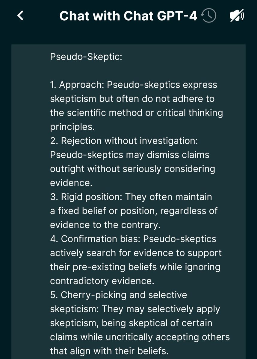 ChrisSPITZER7's tweet photo. Absolutely amazing! Yes some pseudo-skeptics sometimes rely on conspiracy theories for their narrative to stay afloat/make sense: #chatgtp4 https://t.co/RfwQQFtC1n